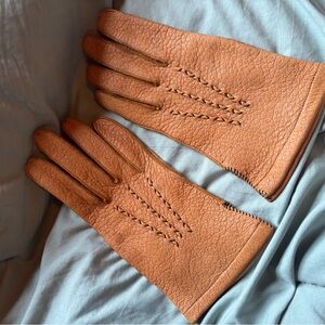 Tan Leather Gloves peccary pig skin soft glove cognac brown   Driving glove